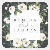 White Peony | Aangepersonaliseerde Floral Lijst We Vierkante Sticker (Voorkant)
