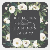 White Peony | Aangepersonaliseerde Floral Lijst We Vierkante Sticker (Voorkant)