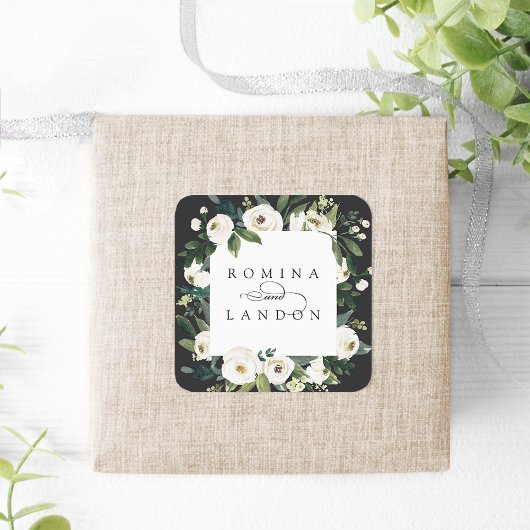 White Peony | Aangepersonaliseerde Floral Lijst We Vierkante Sticker