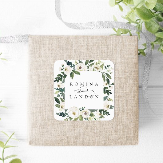White Peony | Aangepersonaliseerde Floral Lijst We Vierkante Sticker
