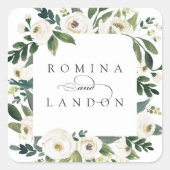 White Peony | Aangepersonaliseerde Floral Lijst We Vierkante Sticker (Voorkant)