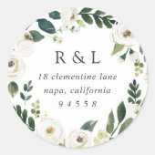 White Peony | Adres Waterverf Floral Return Ronde Sticker (Voorkant)