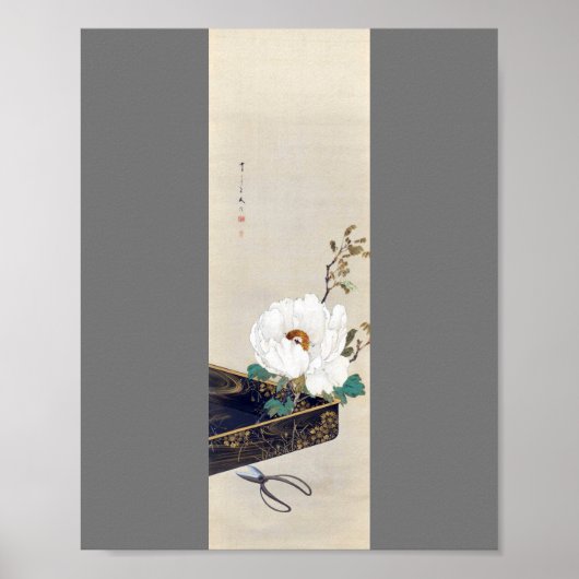 White Peony and Scissors, Watanabe Seitei Poster (Voorkant)