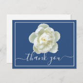 White Peony Blue Background Bedankt Briefkaart (Voorkant / Achterkant)