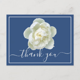White Peony Blue Background Bedankt Briefkaart