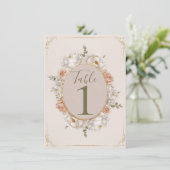 White Peony & Blush Rose Floral Table Numbers Kaart (Staand voorkant)