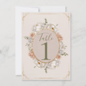 White Peony & Blush Rose Floral Table Numbers Kaart (Voorkant)