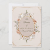 White Peony & Blush Rose Floral Wedding  Kaart (Voorkant)