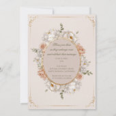 White Peony & Blush Rose Floral Wedding  Kaart (Achterkant)