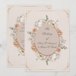 White Peony & Blush Rose Floral Wedding  Kaart