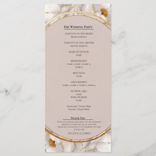 White Peony & Blush Rose Floral Wedding Program Menu (Achterkant)