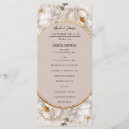 White Peony & Blush Rose Floral Wedding Program Menu