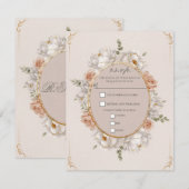 White Peony & Blush Rose Floral Wedding RSVP Kaart (Voorkant / Achterkant)