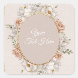 White Peony & Blush Rose Floral Wedding  Vierkante Sticker