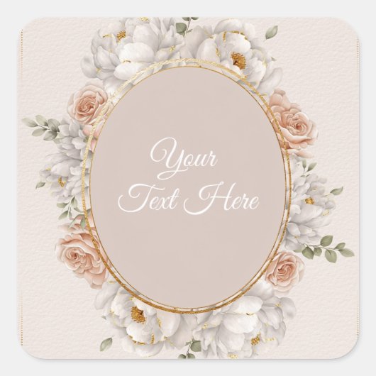 White Peony & Blush Rose Floral Wedding  Vierkante Sticker (Voorkant)