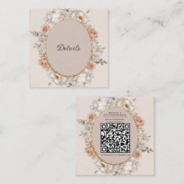 White Peony & Blush Rose Floral Wedding  Vierkante Visitekaartje