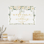 White Peony Epiphany Gold Calligraphy Welcome Poster (Keuken)