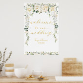 White Peony Epiphany Gold Calligraphy Welcome Poster (Keuken)