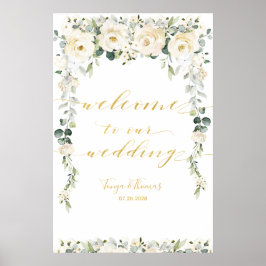 White Peony Epiphany Gold Calligraphy Welcome Poster