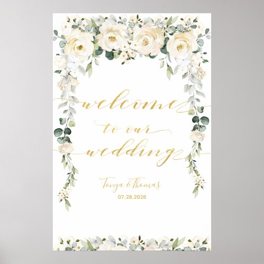 White Peony Epiphany Gold Calligraphy Welcome Poster (Voorkant)