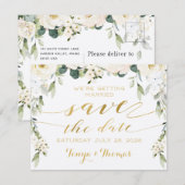 White Peony Epiphany Save the Date Briefkaart (Voorkant / Achterkant)
