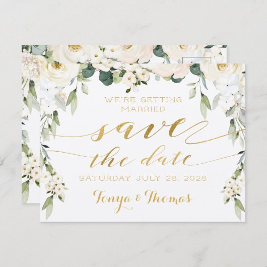 White Peony Epiphany Save the Date Briefkaart (Voorkant / Achterkant)