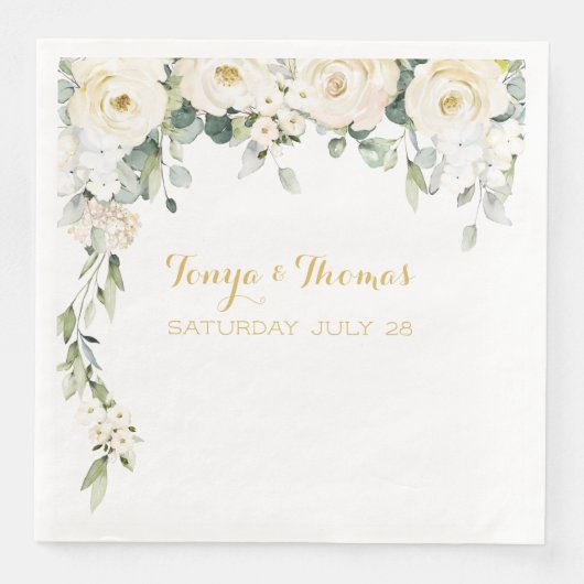 White Peony Epiphany Wedding Dinner Napkins Servet (Voorkant)