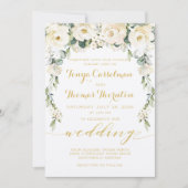 White Peony Epiphany Wedding Gold Calligraphy Kaart (Voorkant)