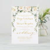 White Peony Epiphany Wedding Gold Calligraphy Kaart (Staand voorkant)