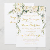 White Peony Epiphany Wedding Gold Calligraphy Kaart (Voorkant / Achterkant)