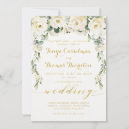 White Peony Epiphany Wedding Gold Calligraphy Kaart