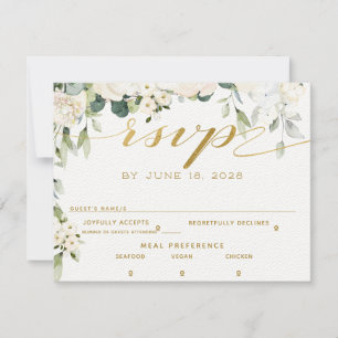 White Peony Epiphany Wedding RSVP Mail Back Kaart