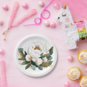 White Peony Eucalyptus Gold Flower Papieren Bordje (Feest)