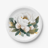 White Peony Eucalyptus Gold Flower Papieren Bordje (Voorkant)