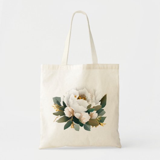White Peony Eucalyptus Gold Flower Tote Bag (Voorkant)