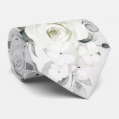 White Peony Eucalyptus Greenery Floral Wedding Stropdas (Opgerold)