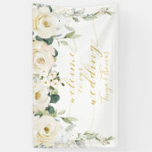 White Peony Fancy Gold Calligraphy Welkom Spandoek (Verticaal)