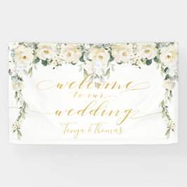 White Peony Fancy Gold Calligraphy Welkom Spandoek