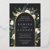 White Peony | Floral Arch Wedding Folie Uitnodiging (Voorkant)