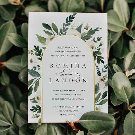 White Peony | Floral Arch Wedding Folie Uitnodiging