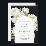 White Peony Floral Black Wedding Arch Invitation Kaart<br><div class="desc">Witte pony floral bruiloft suite. Black</div>