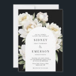 White Peony Floral Black Wedding Arch Invitation Kaart<br><div class="desc">Witte pony floral bruiloft suite. Black</div>