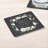 White Peony Floral Lijst "Cheers to Love" Wedding Kartonnen Onderzetters (Schuin)