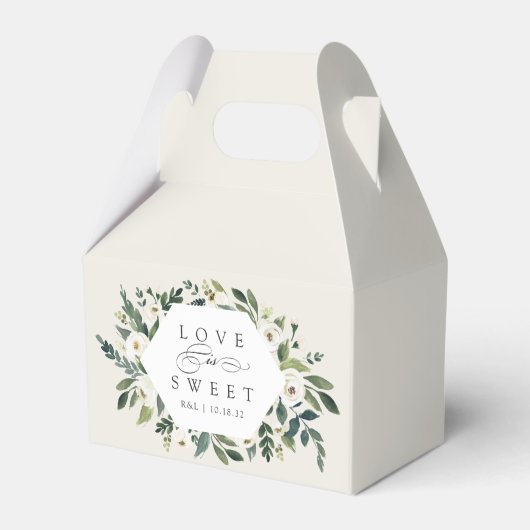 White Peony | Floral Lijst "Love is Sweet" Weddens Bedankdoosjes (Voorkant Zijde)