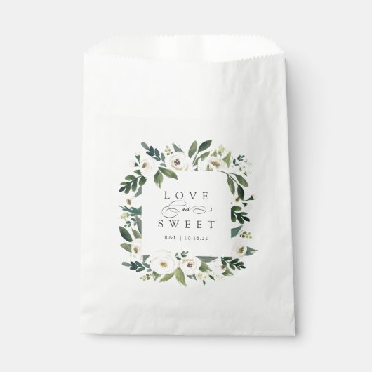White Peony | Floral Lijst "Love is Sweet" Weddens Bedankzakje (Voorkant)