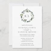 White Peony | Floral Monogram Wreath Wedding Kaart (Voorkant)