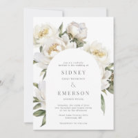 White Peony Floral Wedding Arch Uitnodiging