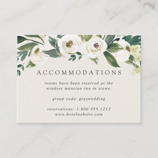 White Peony | Floral Wedding Hotel Accommodations Informatiekaartje (Voorkant)