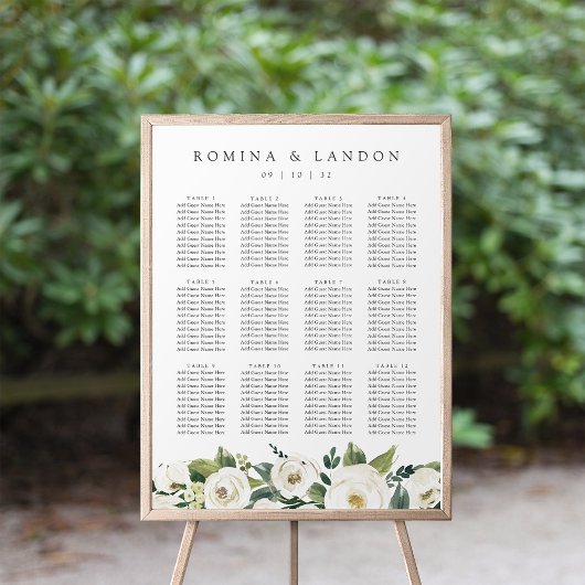 White Peony | Floral Wedding Seating Chart Poster
