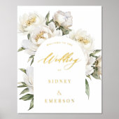 White Peony Floral Welcome to Wedding Arch Folie Afdrukken (Voorkant)